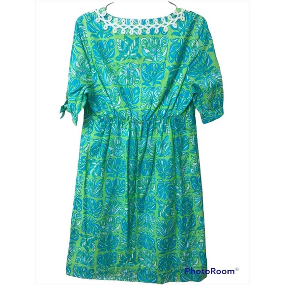 Lilly Pulitzer Andover Lawn Dress Sz 10 Fits 8 Lime Turquoise Embroidered - Picture 2 of 8